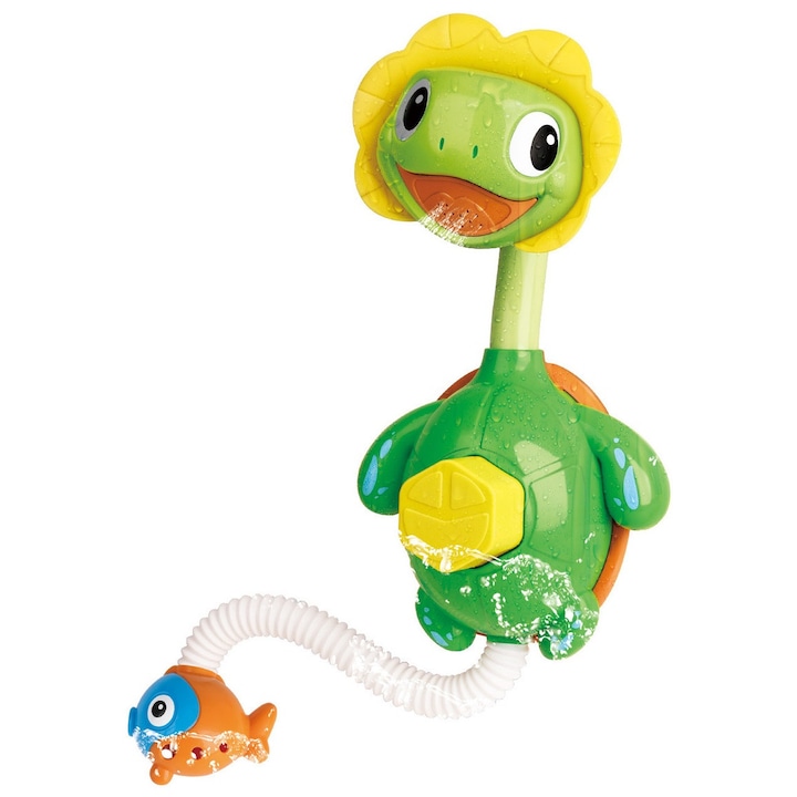 Teknős fürdőjáték, ciprus, spray funkcióval zuhany formájában, 52 cm hosszú gombbal és 3 rögzítő tapadókoronggal