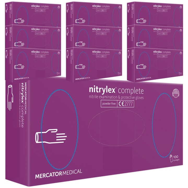 Set 1000 bucati Manusi premium Nitrylex Complete, Nitril, nepudrate, levantica, sensibilitate tactila crescuta, marimea M