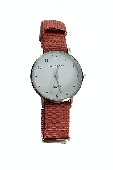 Ceas de dama Simple Strap, curea roz inchis deschis din material textil si cadran alb