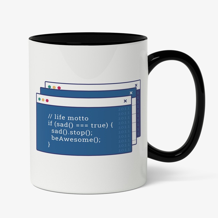 Cana Cu Cod, Text Limba Engleza, If Sad True Sad Stop Be Awesome, Programatori, Multicolor, 330 ml, Maner Negru