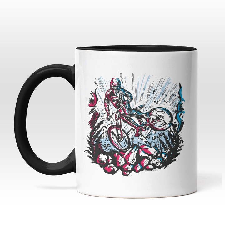 Cana Cu Motociclist In Aer, MotorBike, Aventura Cu Motocicleta, Iubitorii De Motoare, 330 ml, Maner Negru