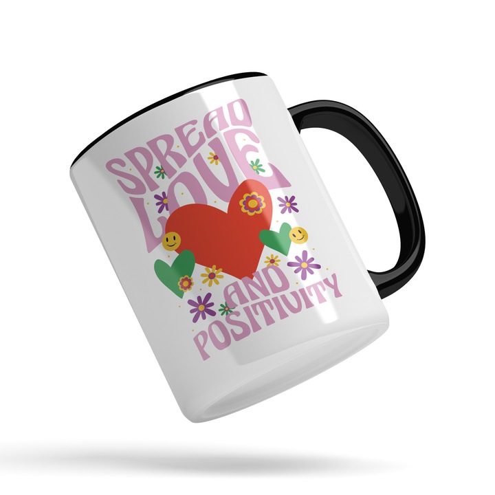 Cana Cu Mesajul Spead Love, Inima Rosie, Optimist, Iubitorii De Pace, 330 ml, Maner Negru