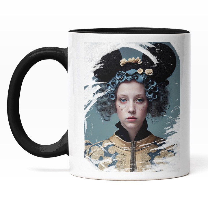 Cana Portret Fata Palida Cu Par Albastru, Tinuta Secolul 17, SF, Multicolor 330 ml, Maner Negru