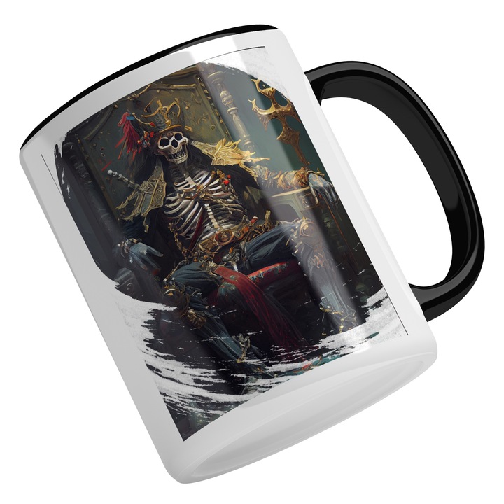 Cana Portret Schelete Rege Pe Tron De Aur, Piratii, SF, Multicolor 330 ml, Maner Negru