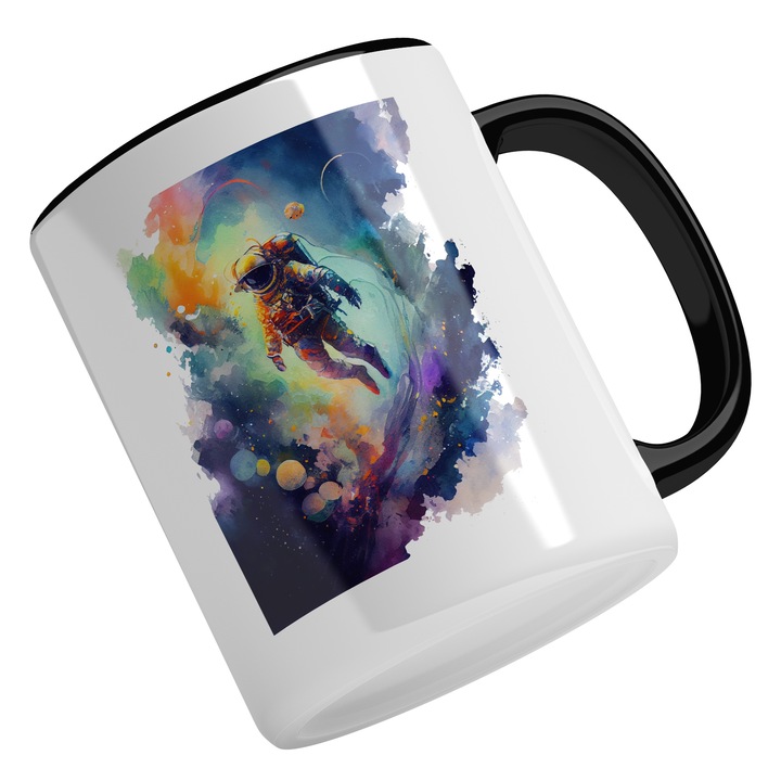 Cana Cu Pictura Astronaut Pierdut In Spatiu, Iubitorii De Astronomie, Cer Colorat, Multicolor, 330 ml, Maner Negru