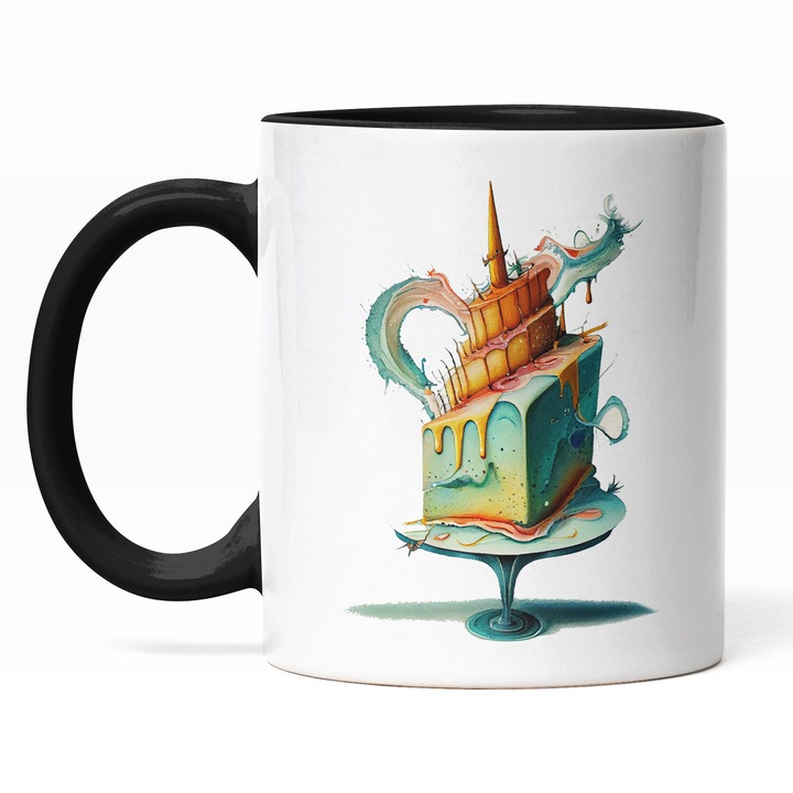 Cana Cu Tort Inclinat Abstract, Inspirat Valurile Marii Turn, Iubitorii De Torturi, Multicolor, 330 ml, Maner Negru