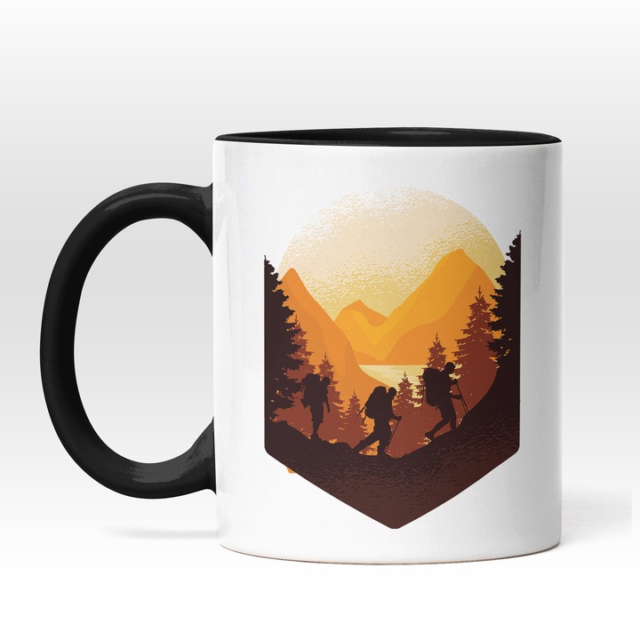 Cana Cu Priveliste Montana, Trei Drumeti, Cercetas, Iubitorii De Aventura, 330 ml, Maner Negru