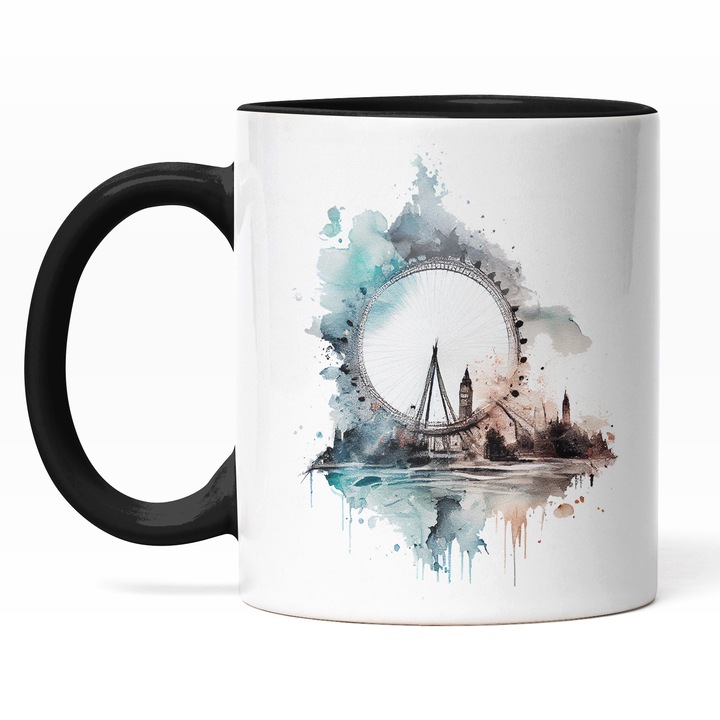 Cana Cu Pictura London Eye, Londra, Marea Britanie, Big Bean, Calatorii, Multicolor, 330 ml, Maner Negru