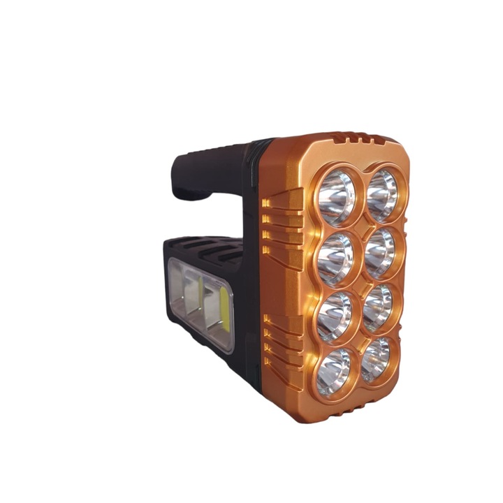 Lanterna cu 8 LED-uri frontal si 3 LED-uri lateral COB, incarcare solara si USB