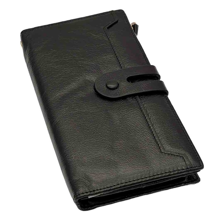 Portofel Slim de Dama din Piele Naturala, Colectia Chic Elegance, Negru, 20 x 10 x 3 cm