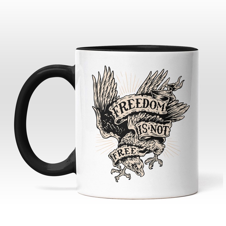 Cana Cu Mesajul Freedom Is Not Free, Vultur In Zbor, Animal Salbatic, Jungla, Iubitorii De Natura Si Padure, 330 ml, Maner Negru
