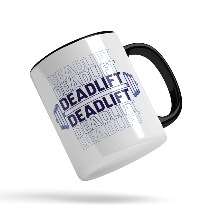 Cana Cu Mesajul Motivational DeadLift, Fitness, Munca, Gym, Iubitorii De Sport, 330 ml, Maner Negru