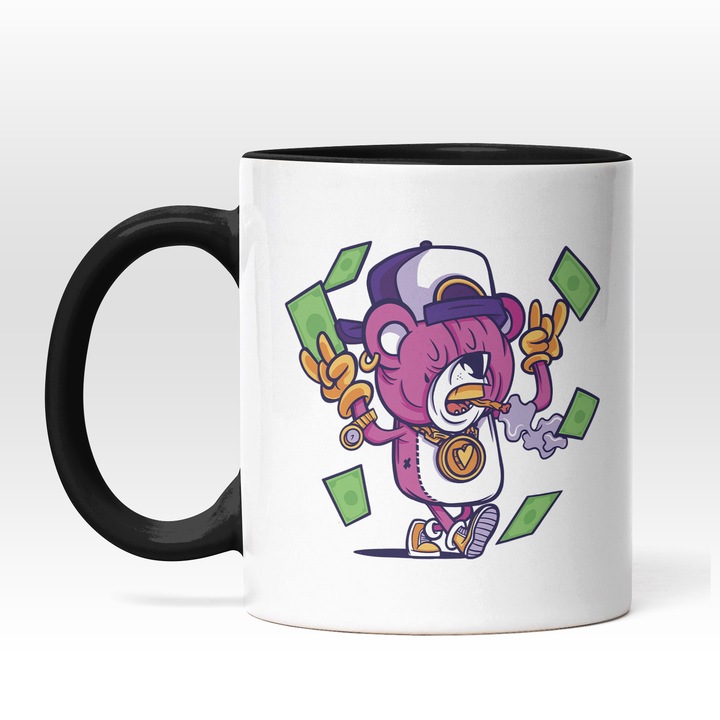 Cana Cu Urs Gangster Roz, Bani In Aer, Sapca, Bad Boy, Iubitorii De Accesorii De Aur, 330 ml, Maner Negru