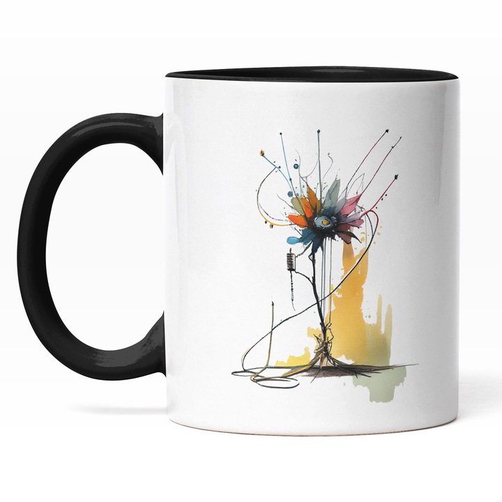 Cana Cu Floare Abstracta Curgatoare, Iubitorii De Dlori Si arta Bizara, Multicolor, 330 ml, Maner Negru