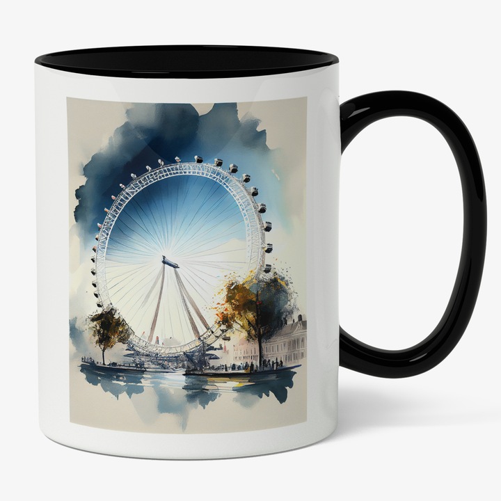 Cana Cu Peisaj London Eye, Atractii Turistice, Londra, Familia Regala, Vacanta, Multicolor 330 ml, Maner Negru