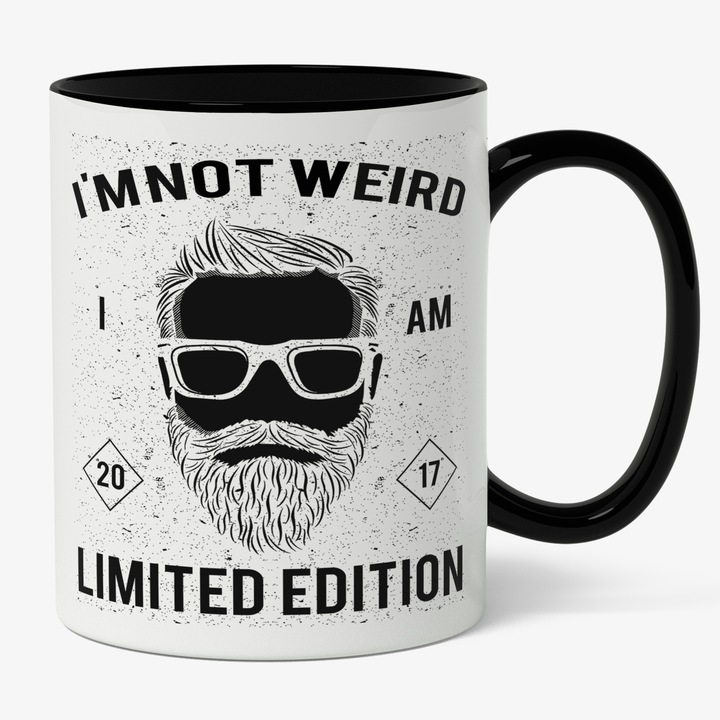 Cana Cu Mesajul I'm Not Weird I Am Limited Edition, Chip Om cu Barba Si Ochelari, Negru, 330 ml, Maner Negru