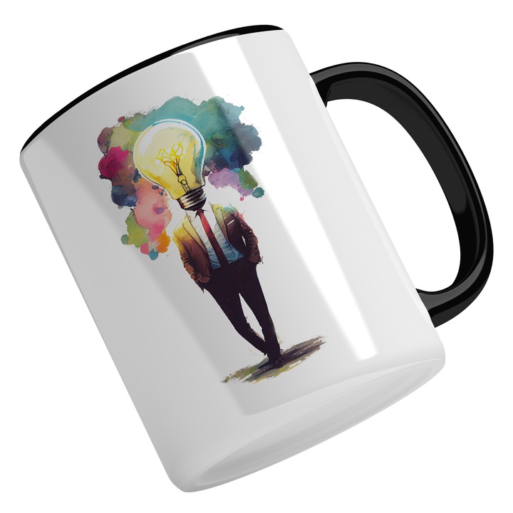 Cana Cu Arta Abstracta, Silueta Barbateasca, Bec In Loc De Cap, Cer Multicolor, Multicolor, 330 ml, Maner Negru