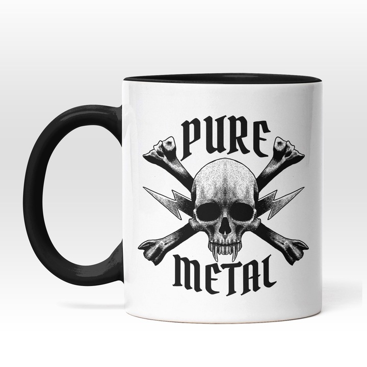 Cana Cu Mesajul Pure Metal, Craniu Mort, Oase In Forma De X, Iubitorii De Rock Metal, Iubitorii De Muzica Rock, 330 ml, Maner Negru