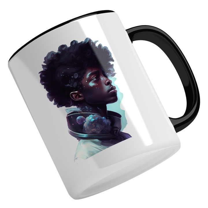 Cana Cu Portret Baiat Cu Par Cret, Frumusetea Naturala, Multicolor, 330 ml, Maner Negru