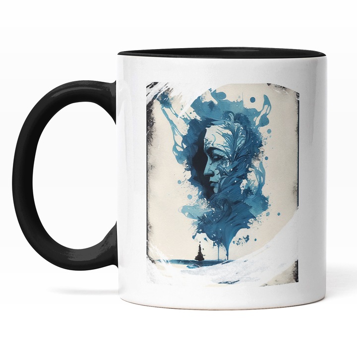 Cana Cu Chip De Femei, Foaie Murdara Albastru, 330 ml, Maner Negru