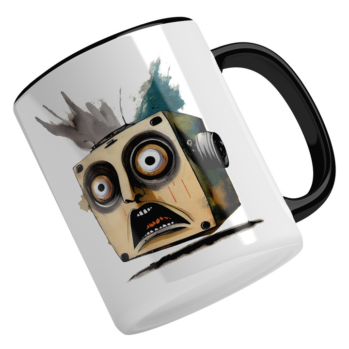 Cana Cu Casetofon Robot Painting, Desene Animate Haioasa, Copii, Designe Abstract, Multicolor, 330 ml, Maner Negru