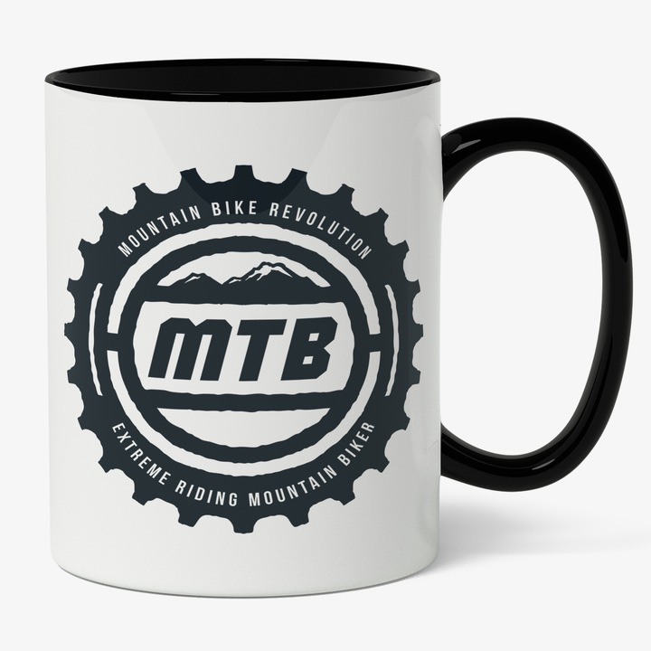 Cana Cu Mesajul Bts, Mountain Bike Revolution, Iubitorii De Aventura Cu bicicleta Pe Munte, Negru, 330 ml, Maner Negru