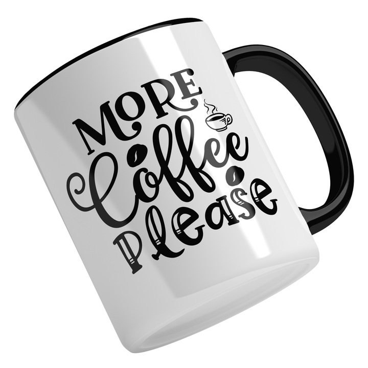 Cana Cu Mesajul More Coffee Please, Relaxare, Iubitorii De Cafea, Multicolor, 330 ml, Maner Negru