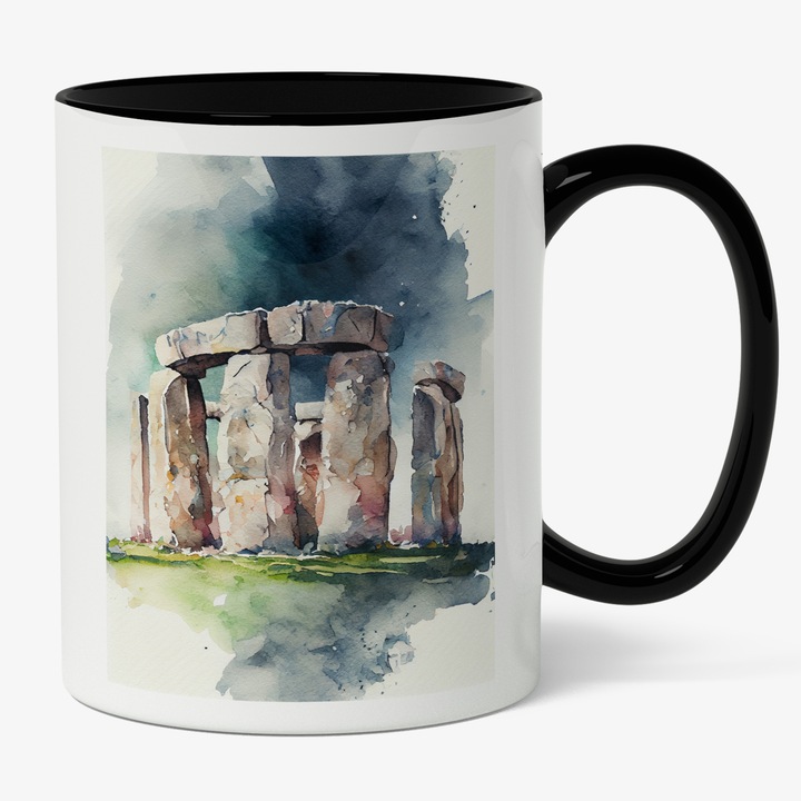 Cana Cu Peisaj Istoric, Watercolor, Atractii Turistice, Italia, Roma, Vacanta, Multicolor 330 ml, Maner Negru