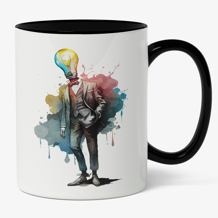 Cana Cu Arta Abstracta, Silueta Barbateasca In Costum, Bec In Loc De Cap, Cer Multicolor, Multicolor, 330 ml, Maner Negru