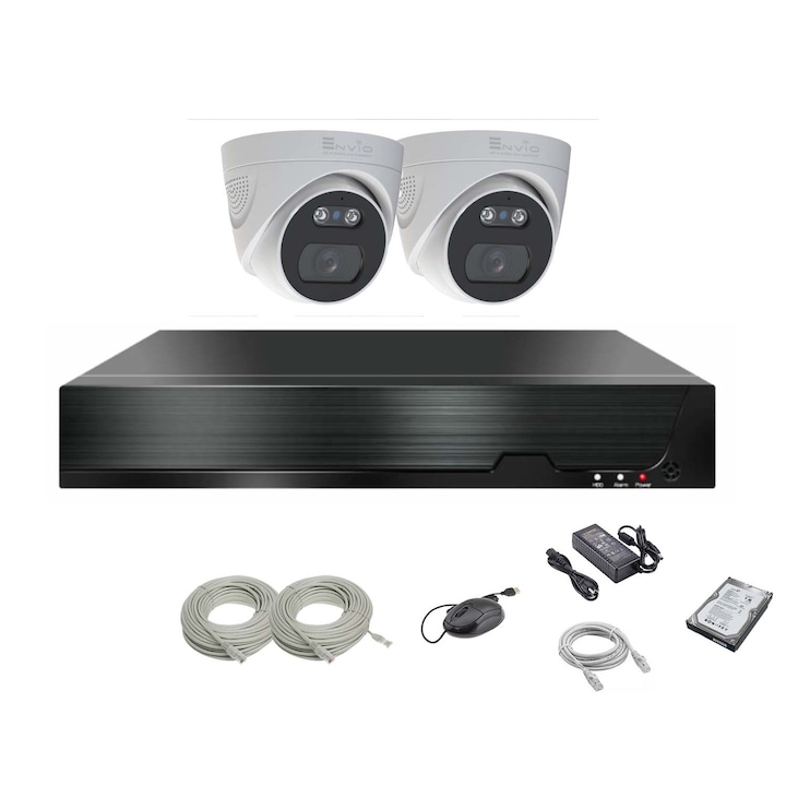 Kit supraveghere video complet ENVIO IP POE cu 2 camere Full Color 4K 8MP PESS-KIT2CHBFM60H800-WMHDD