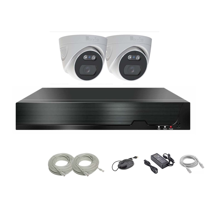 Kit supraveghere video complet ENVIO IP POE cu 2 camere Full Color 4K 8MP PESS-KIT2CHDFM70H800S-WMHDD
