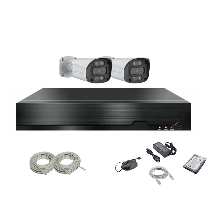 Envio IP POE videó megfigyelőrendszer készlet, 2 Full Color 4K 8MP kamerával, PESS-KIT2CHBFM60H800-WMHDD
