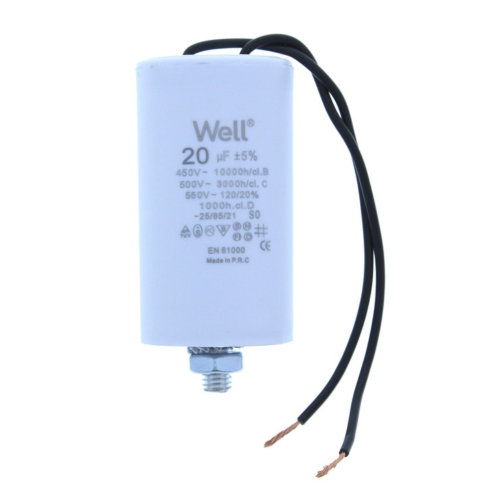 Condensator pornire motor 450V 20uF cu fir, Well