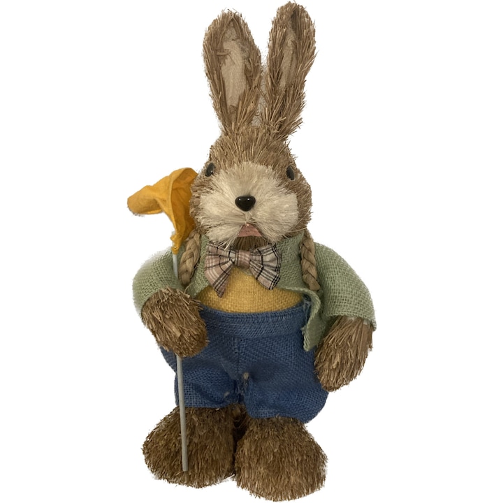 Decoratiune de Paste iepuras din paie, stand in picioare, inaltime 40 cm lucrat manual