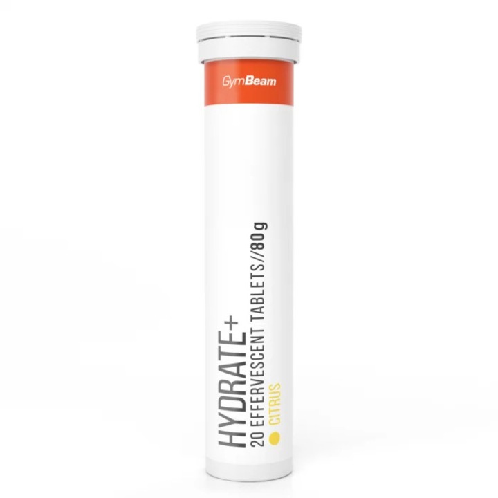 Electroliti HYDRATE+ efervescent | cu electroliti, zinc si vitamina B6, GymBeam, 20 tab, citrice