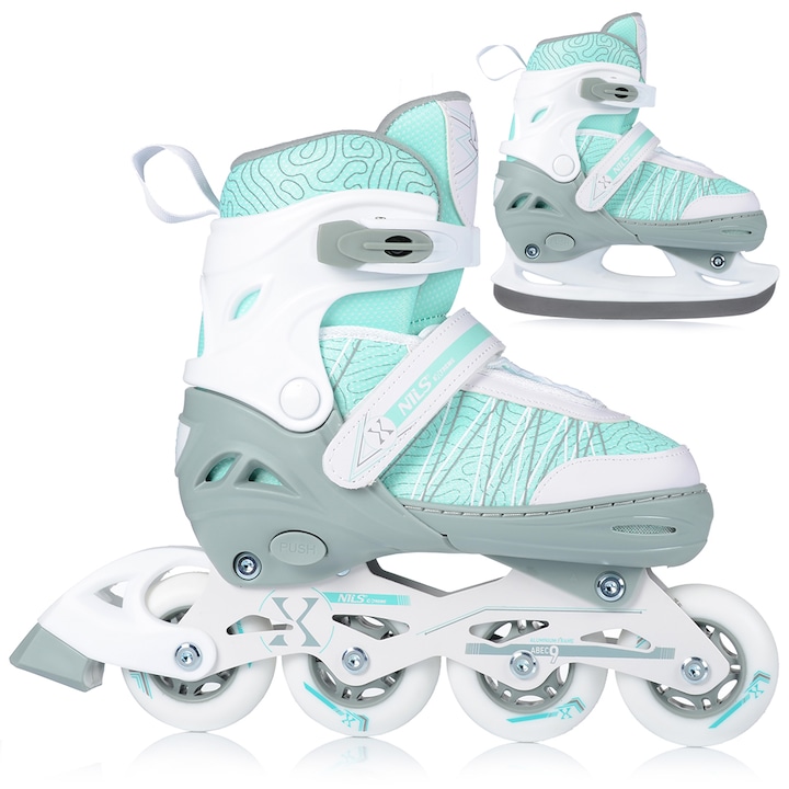 Állítható Görkorcsolya, Nils Extreme NH11912, 2 az 1-ben, Fehér/Türkiz, 35-38