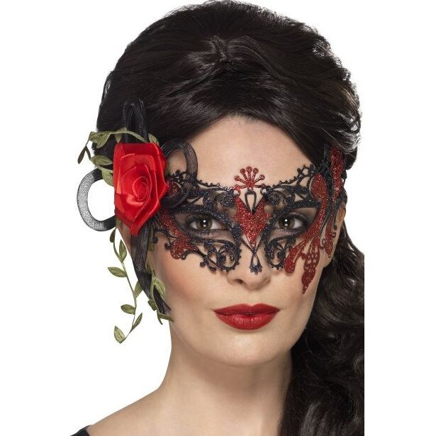 Masca carnaval metalica glitter cu floare