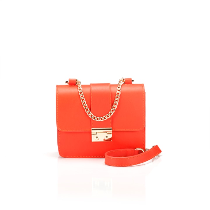 Geanta dama piele, ANNA FELLINI, Divya, portocaliu, 19x6x16 cm