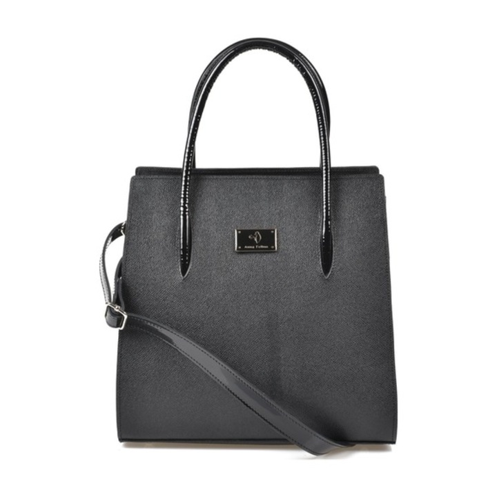 Geanta dama piele, ANNA FELLINI, Hanna 5, negru, 30x12x30 cm