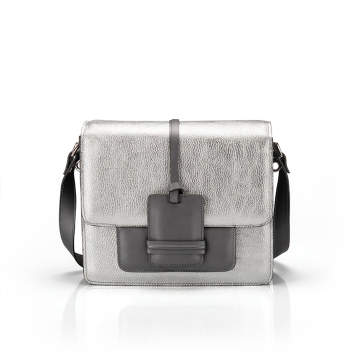 Geanta dama piele, ANNA FELLINI, Diva, argintiu, 26x8x26 cm