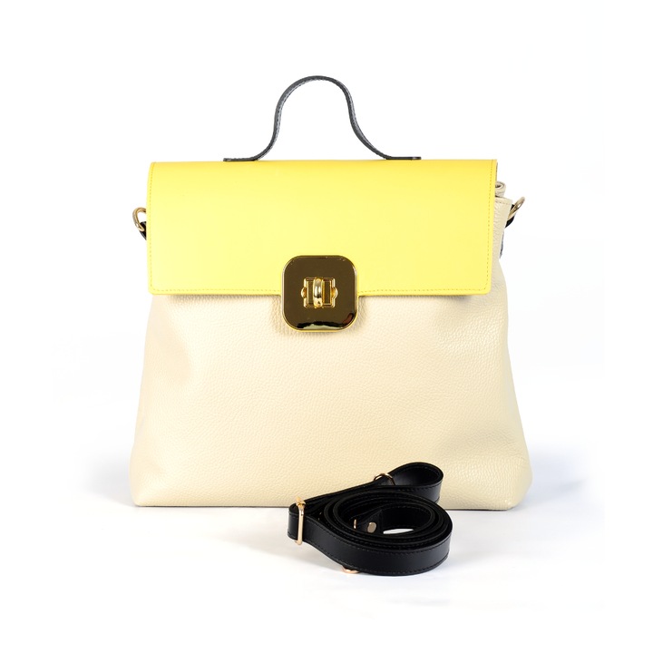 Geanta dama piele, ANNA FELLINI, Laura 13 GF, galben, 33x11x30 cm