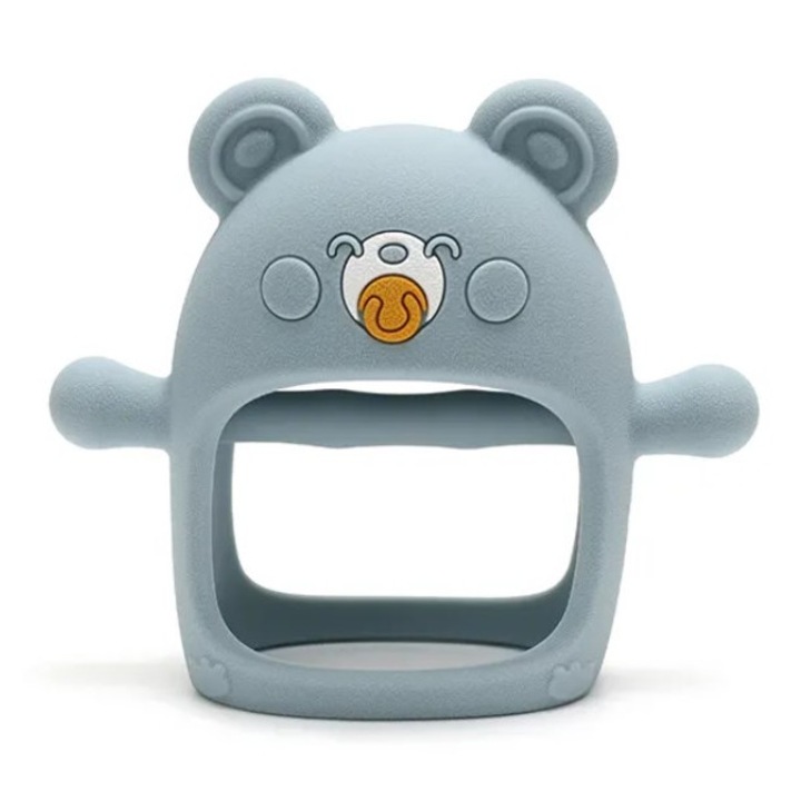 Залъгалка за зъби плюшено мече, Malvys, хранителен силикон, без BPA, 0-12 месеца, синя