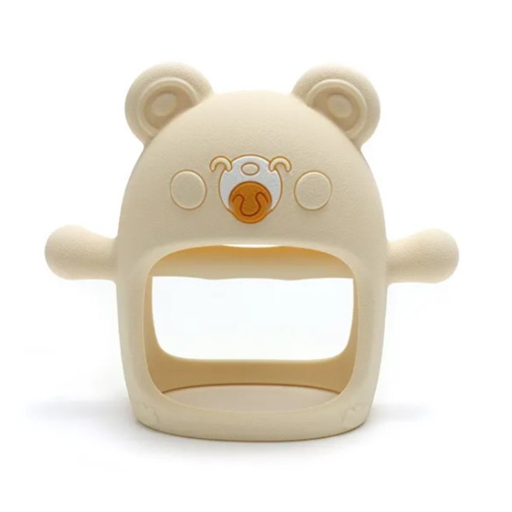 Залъгалка за никнене на зъби плюшено мече, Malvys®, хранителен силикон, без BPA, 0-12 месеца, бяла