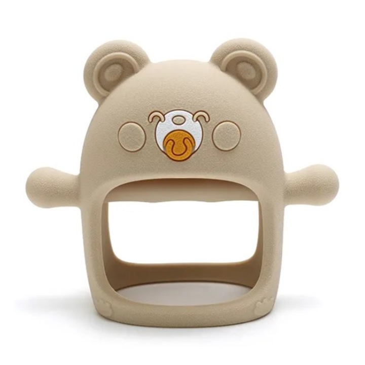 Бебешка залъгалка за никнене на зъбки, Malvys®, хранителен силикон, без BPA, 0-12 месеца, бежова