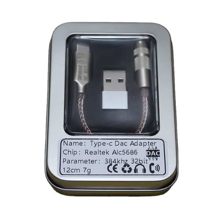 Комплект аудио адаптер тип C към 3,5 мм жак и адаптер USB към USB TypeC, Qyntech®, DAC аудио конвертор, Hi-Fi, 384KHz, 32 бита, Realtek Alc5686