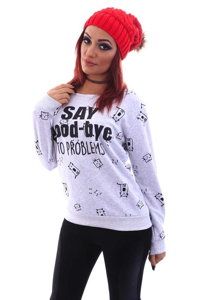 Bluza pisici, Vibes & Style, Alb/Gri