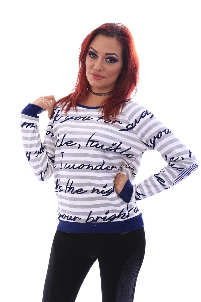 Bluza text, Vibes & Style, Alb/Gri