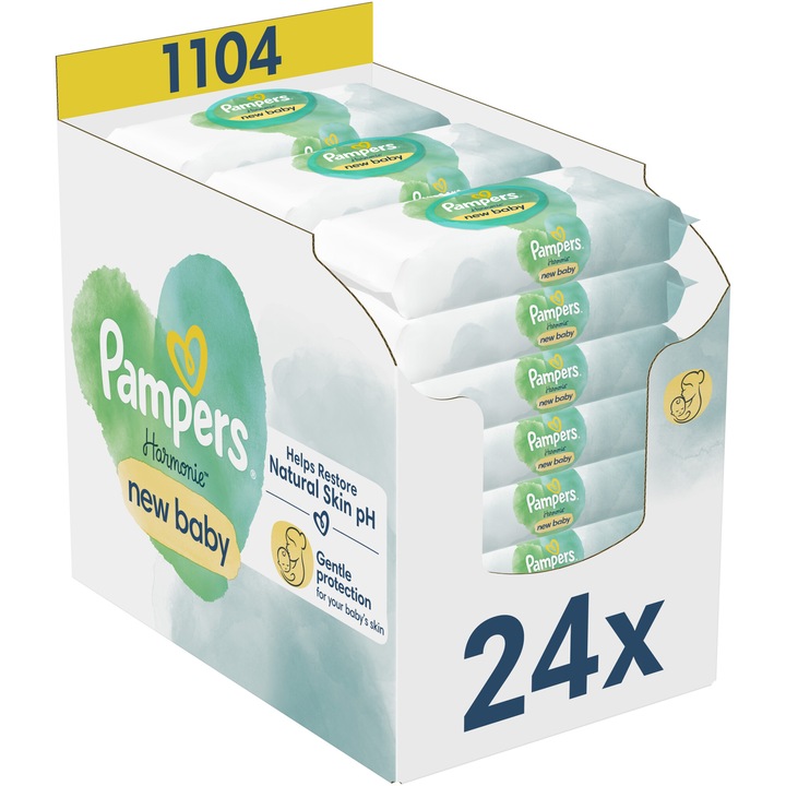 Мокри кърпички Pampers Harmonie New Baby, 24 пакета x 46, 1104 броя