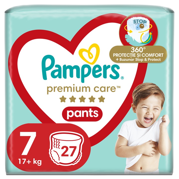 Пелени-гащички Pampers Premium Care Pants Value Pack, Размер 7, 17+ кг, 27 броя