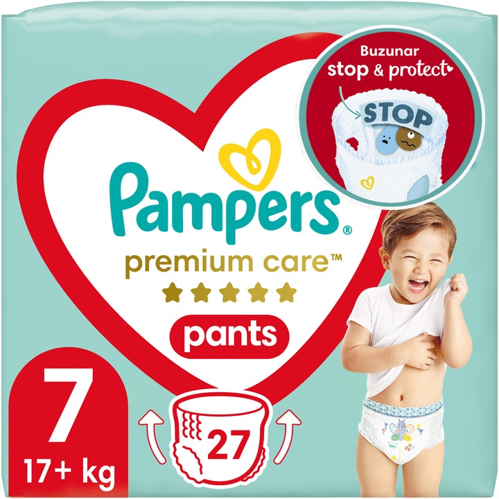 Scutece-chilotel Pampers Premium Care Pants Value Pack Marimea 7, 17+ kg, 27 buc